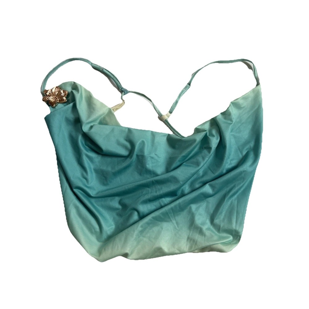 Peppermayo Teal Blue Backless Strapless Cowl Neck Crop Gold Embellished Size M - Picture 5 of 11
